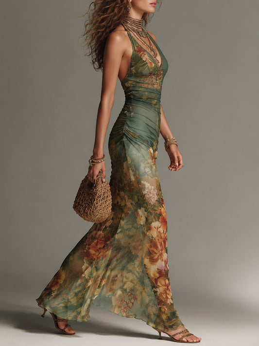 Vestido Maxi Malla Floral Pintura Encanto Riviera