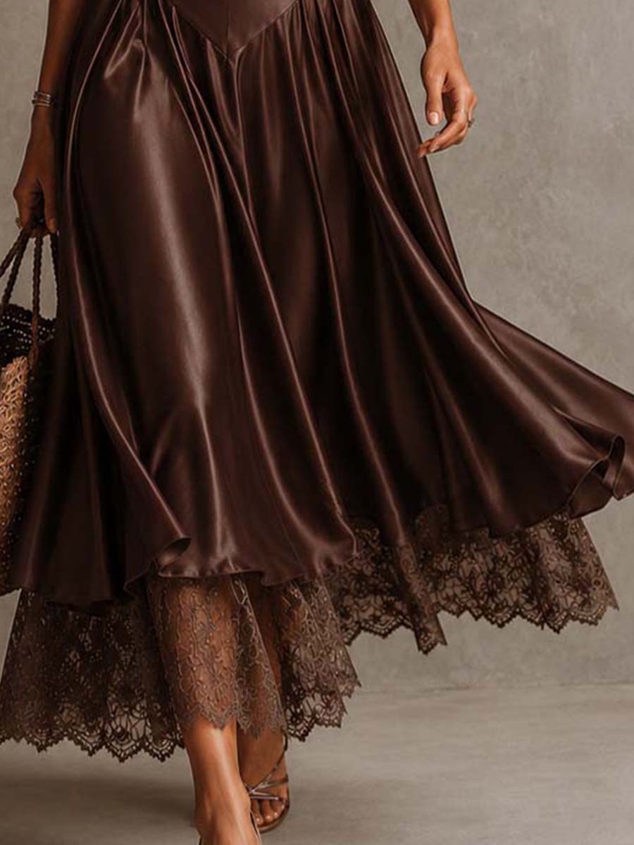 Vestido Midi Satén Tirantes Encaje Riviera
