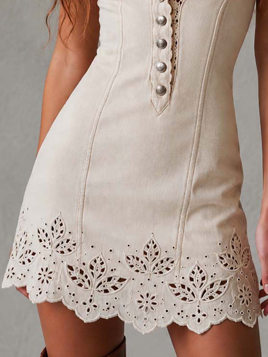 Vestido Mini Algodón Bordado Encanto Vintage