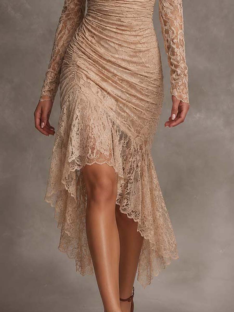 Vestido Midi Encaje Un Hombro Romántica