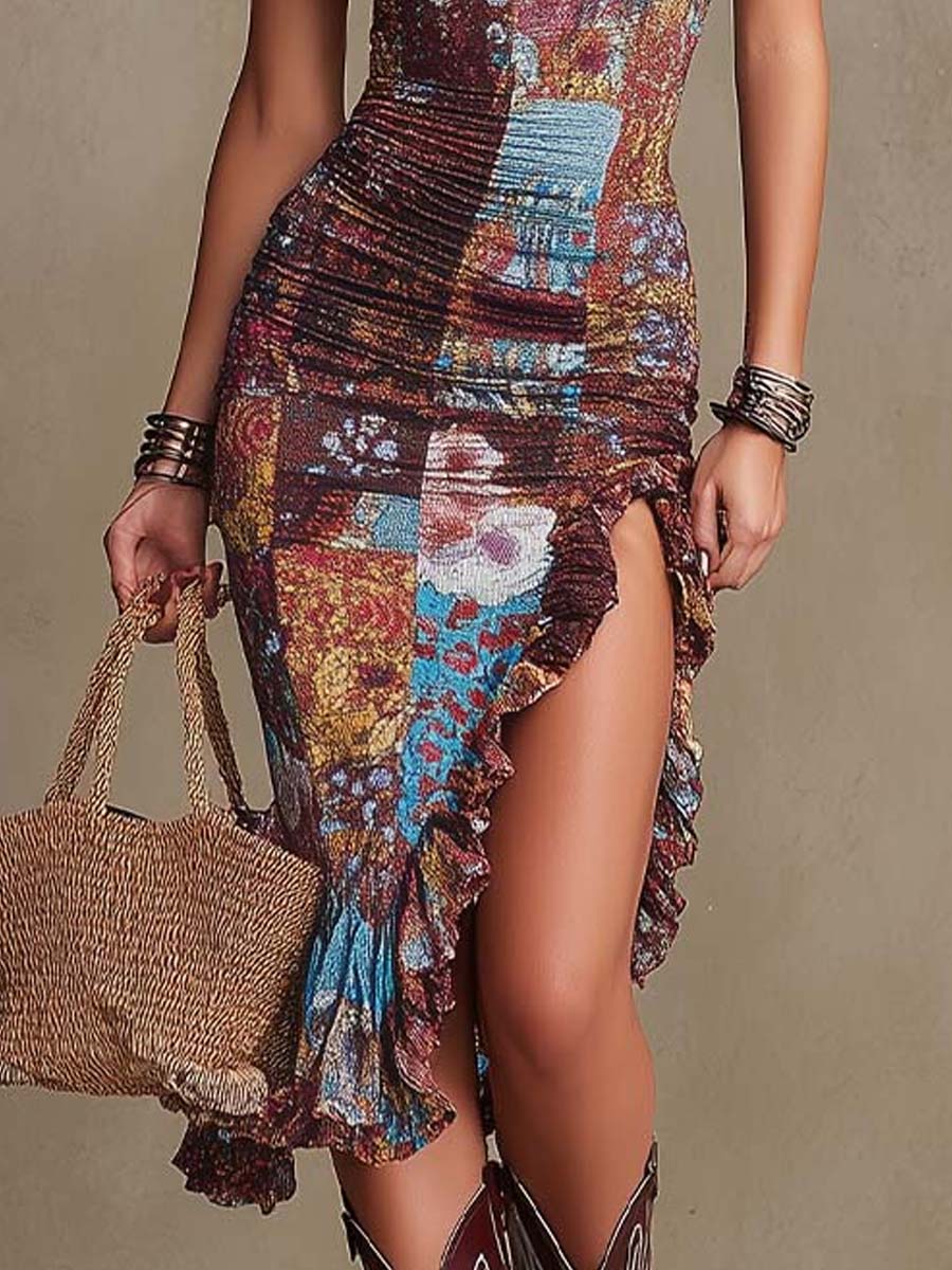 Vestido Maxi Floral Patchwork Boho