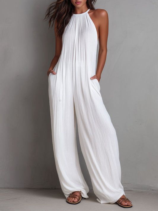 Mono Halter Plisado Blanco Brisa Riviera