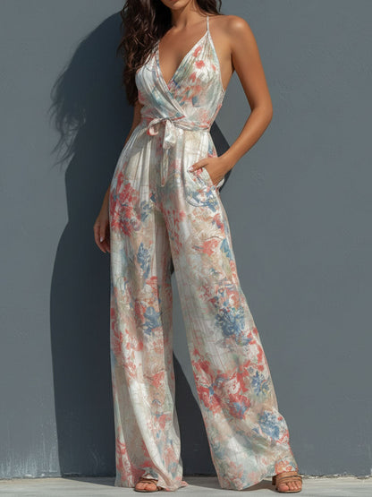 Mono Satén Floral Halter Brisa Riviera