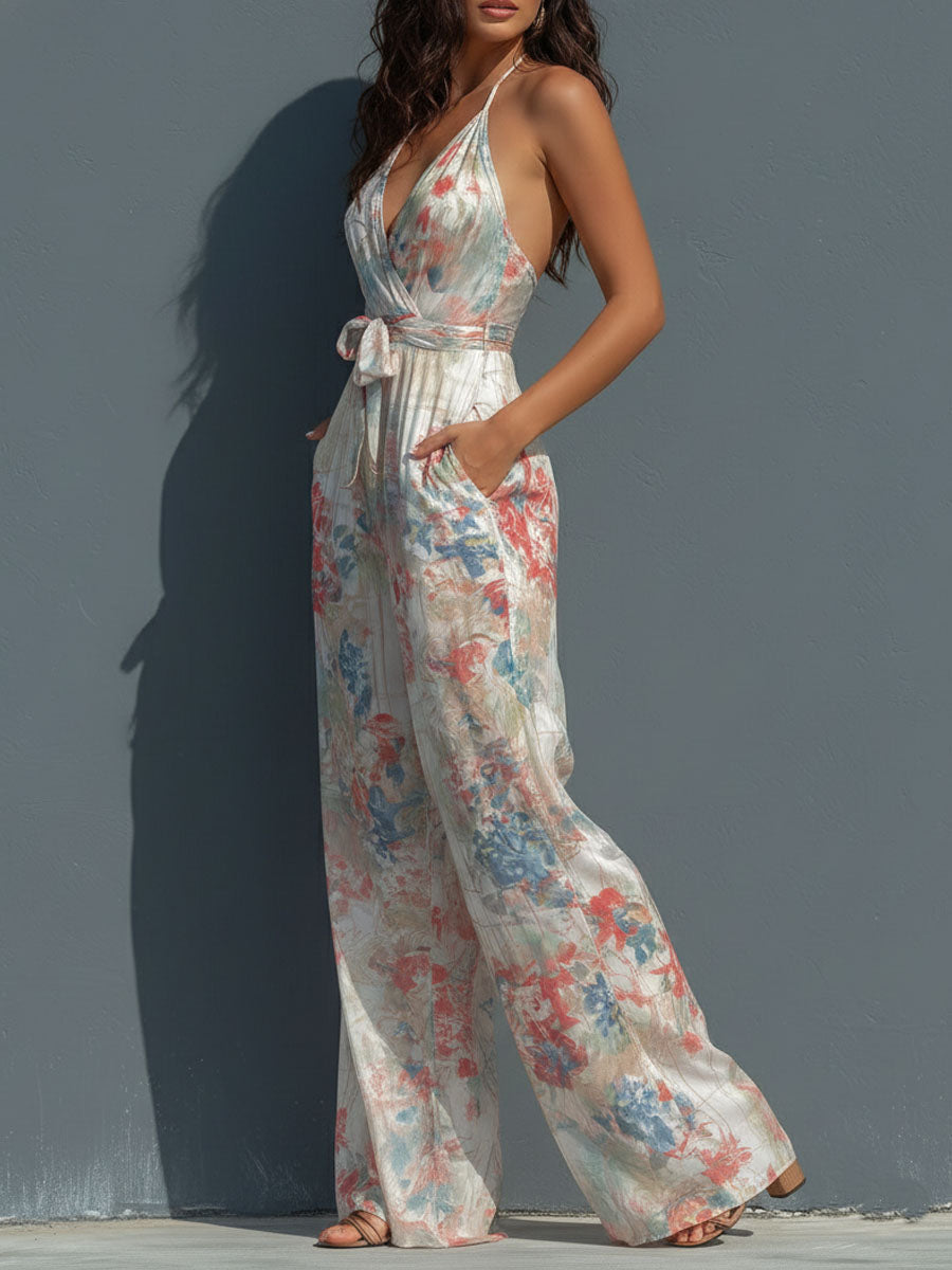 Mono Satén Floral Halter Brisa Riviera