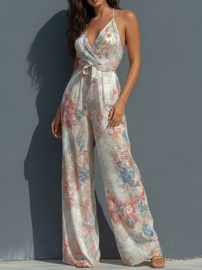 Mono Satén Floral Halter Brisa Riviera