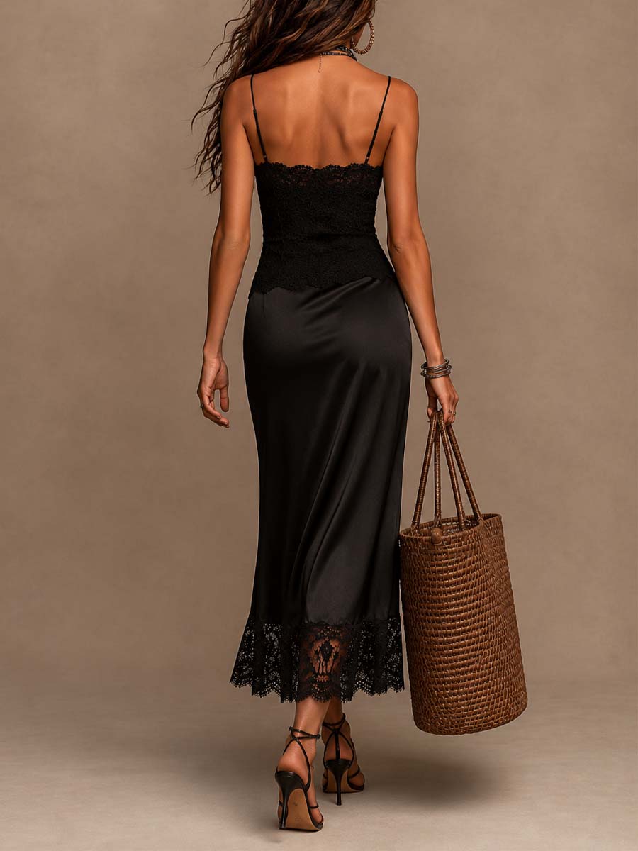 Vestido Midi Satén Encaje Encanto Riviera