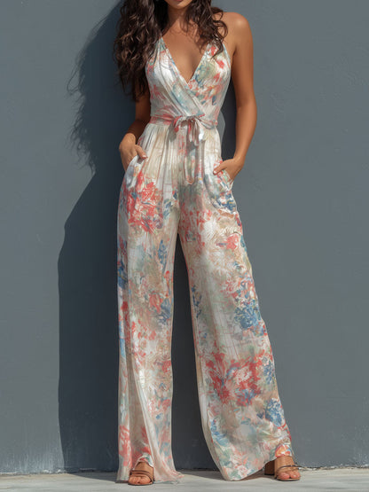 Mono Satén Floral Halter Brisa Riviera