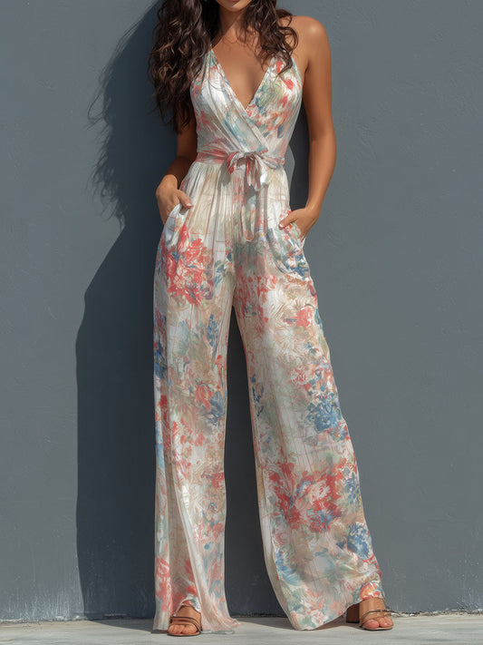 Mono Satén Floral Halter Brisa Riviera