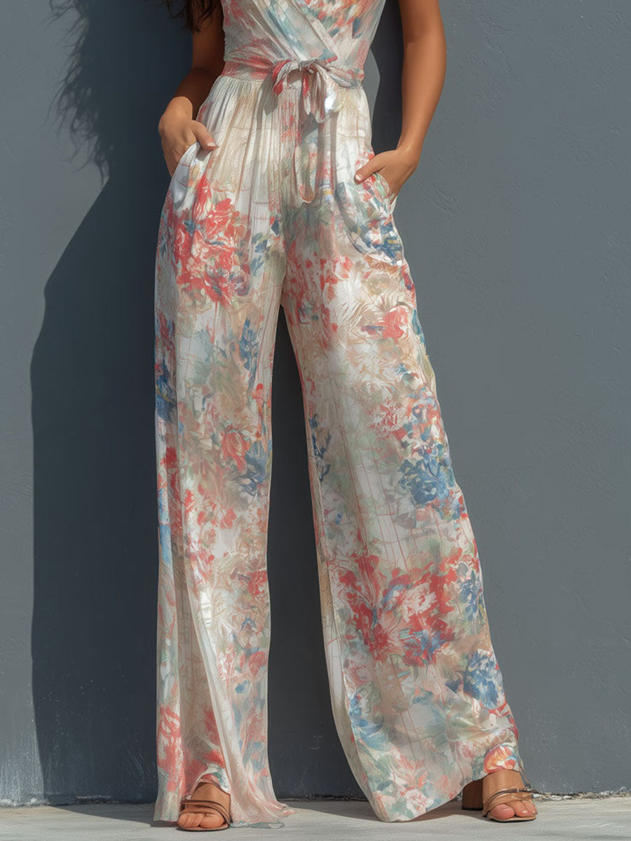 Mono Satén Floral Halter Brisa Riviera