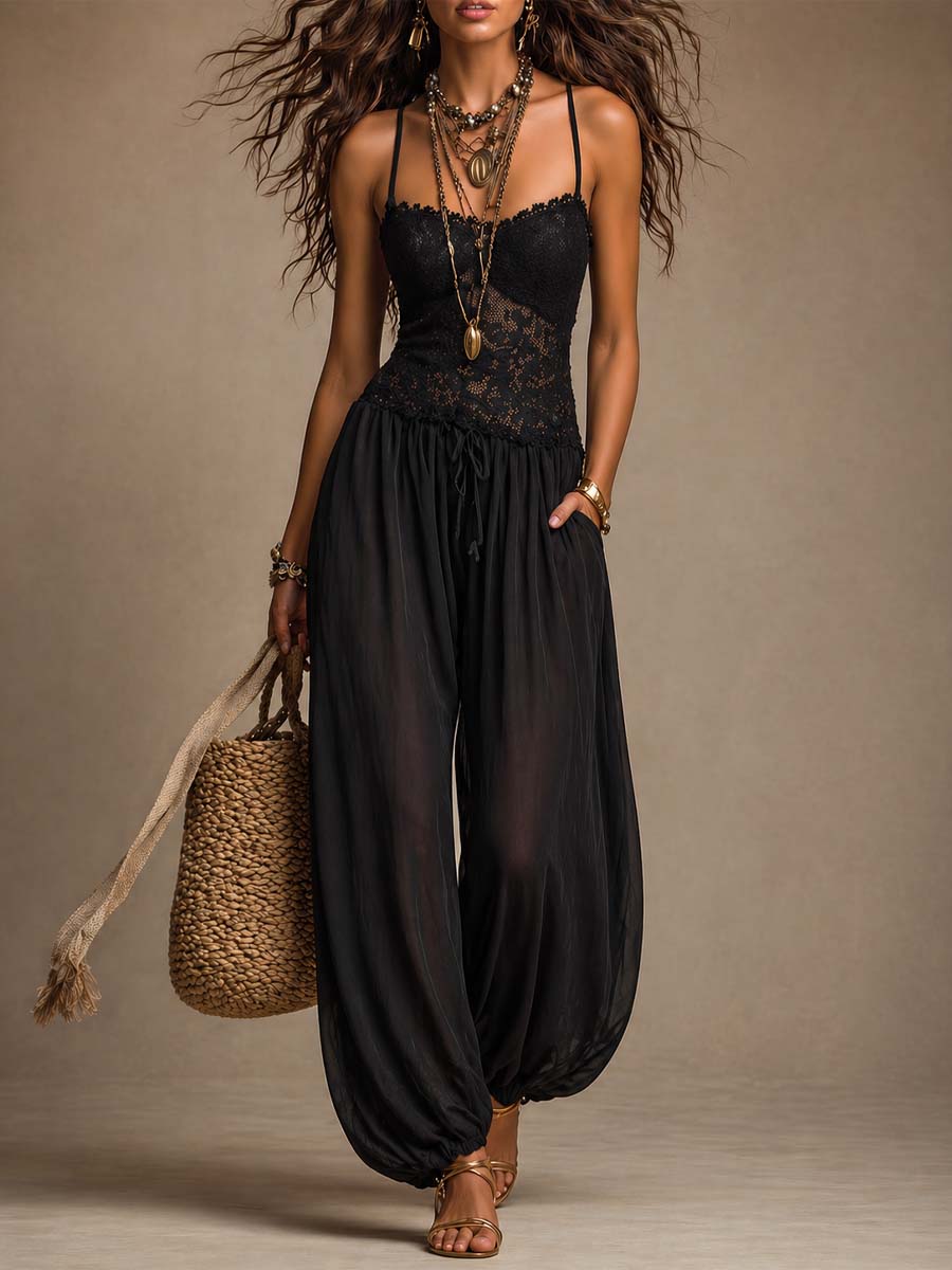 Mono Harem Encaje Chifón Negro Brisa Romántica