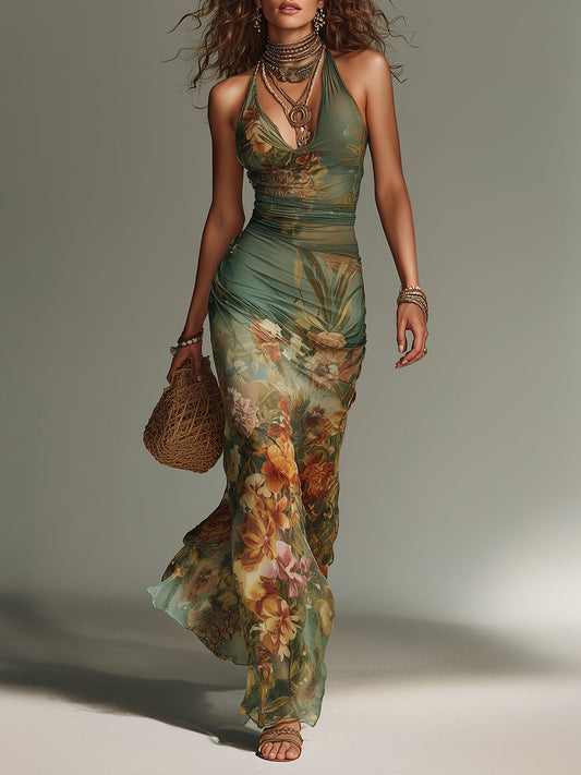 Vestido Maxi Malla Floral Pintura Encanto Riviera