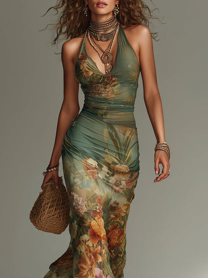 Vestido Maxi Malla Floral Pintura Encanto Riviera