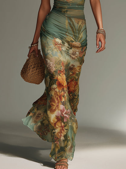 Vestido Maxi Malla Floral Pintura Encanto Riviera