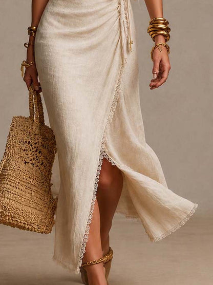 Vestido Midi Lino Encaje Brisa Romántica