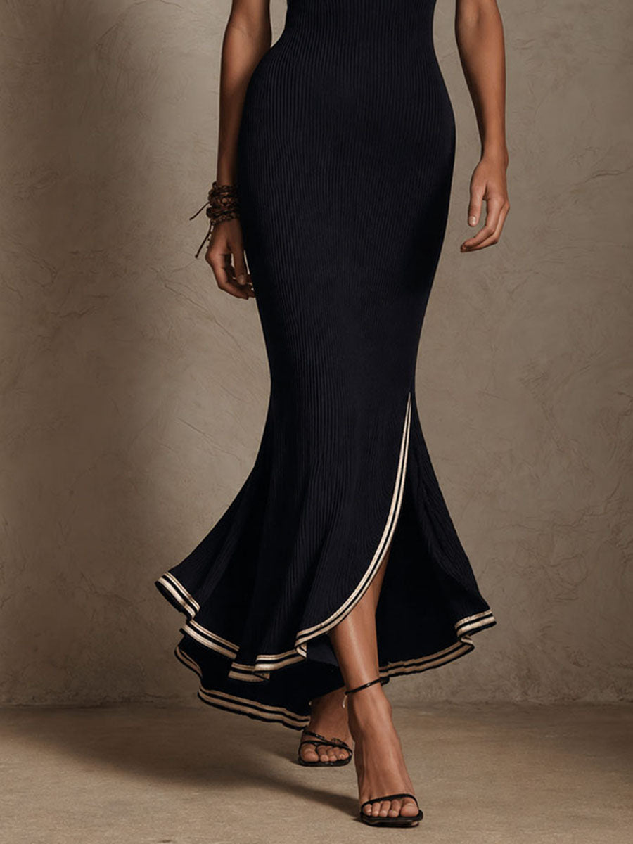 Vestido Midi Canalé Negro Retro