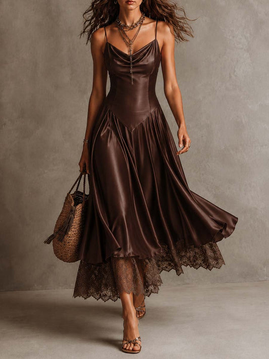 Vestido Midi Satén Tirantes Encaje Riviera