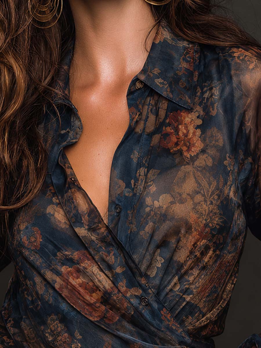 Blusa Floral Cruzada Cuello Romántica