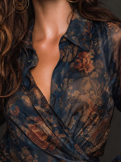 Blusa Floral Cruzada Cuello Romántica