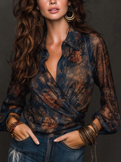 Blusa Floral Cruzada Cuello Romántica