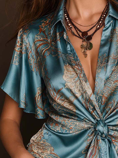 Blusa Satén Paisley Nudo Frontal