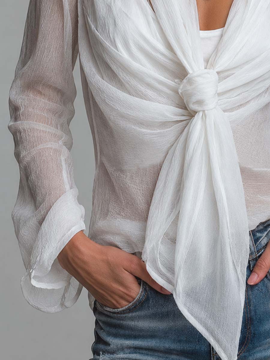 Blusa Chifón Cruzada Manga Larga La Romántica