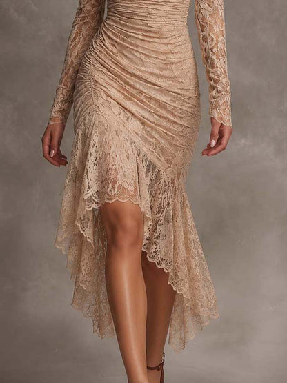 Vestido Midi Encaje Un Hombro Romántica