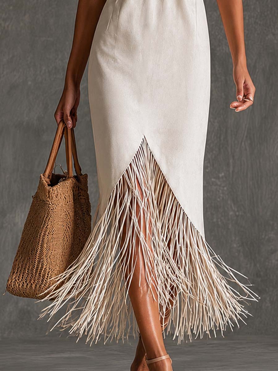 Vestido Midi Halter Flecos La Riviera