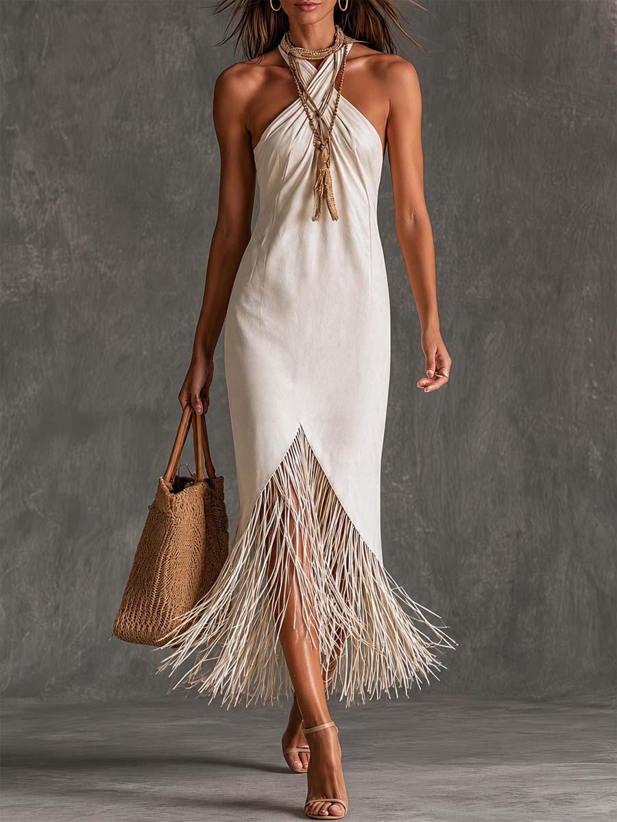 Vestido Midi Halter Flecos La Riviera