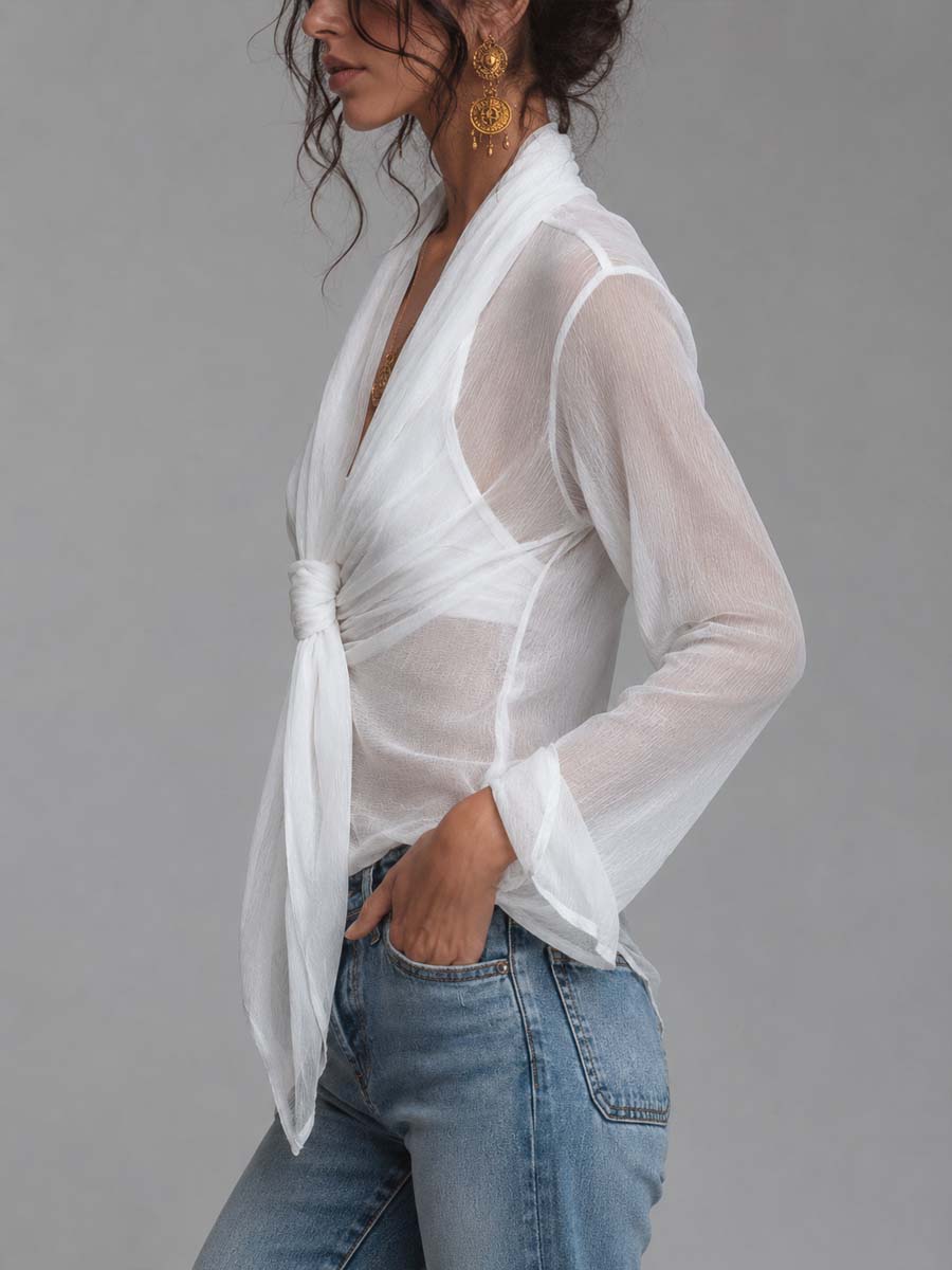Blusa Chifón Cruzada Manga Larga La Romántica