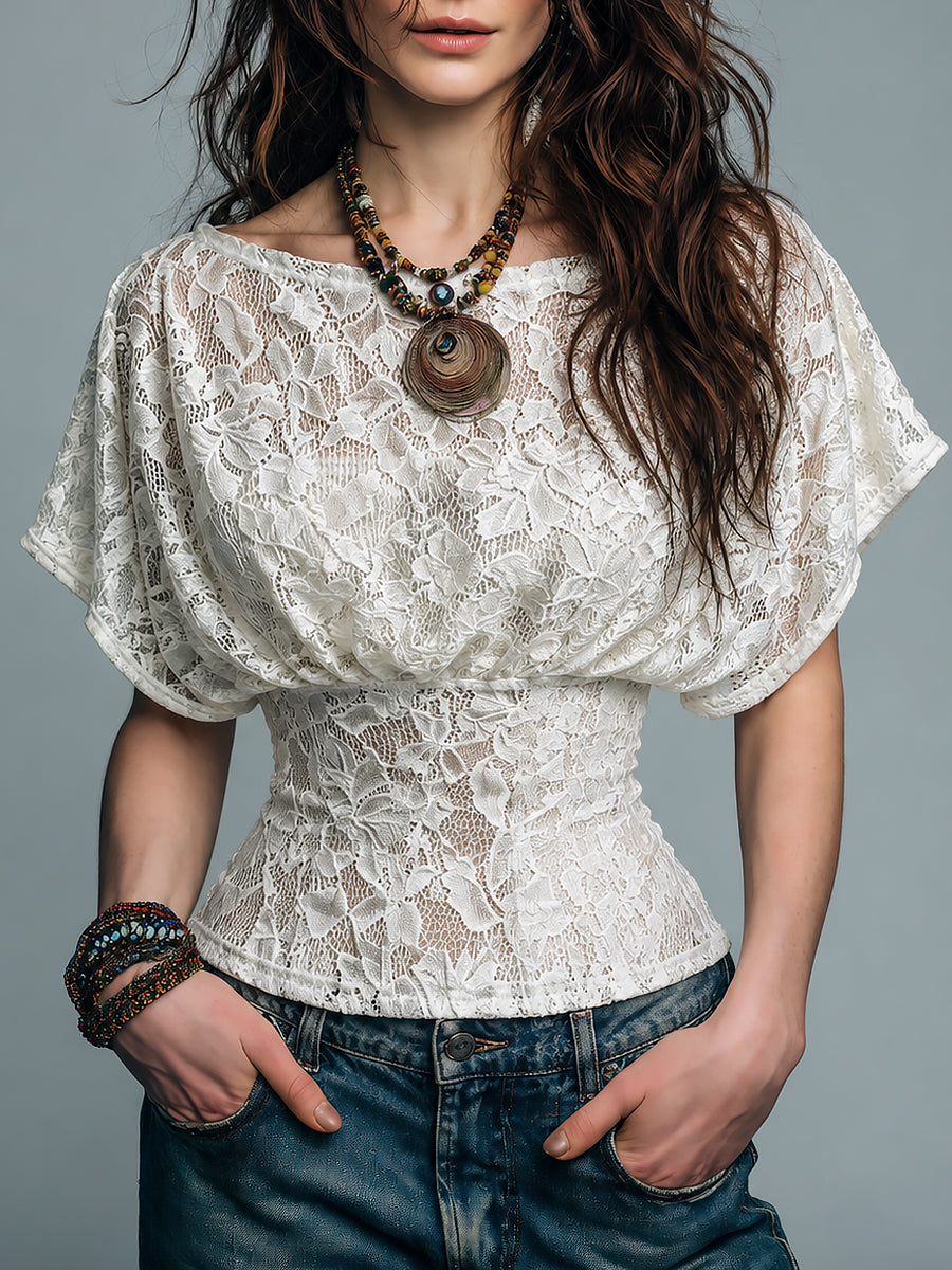 Blusa Encaje Manga Ancha Vintage