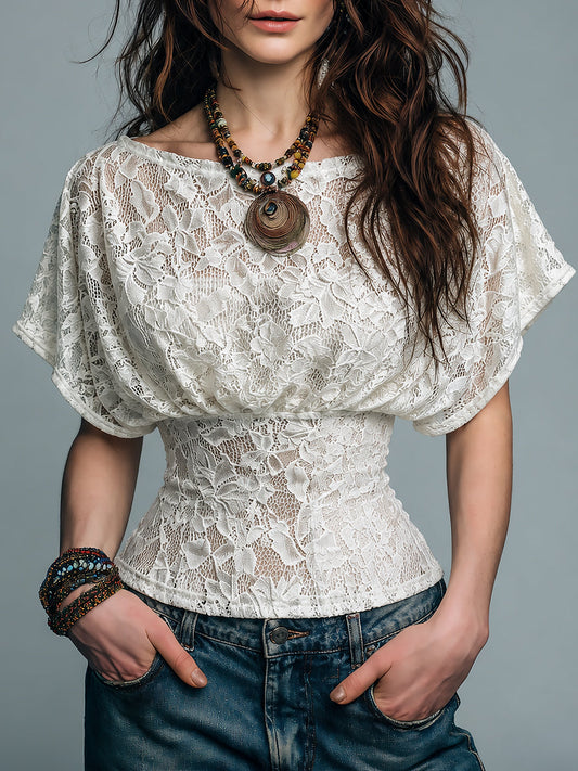 Blusa Encaje Manga Ancha Vintage