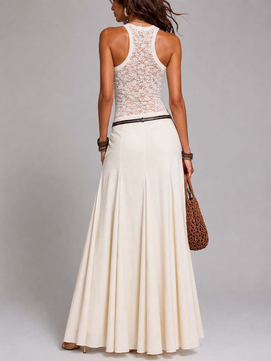 Conjunto Top Encaje Falda Plisada Vintage