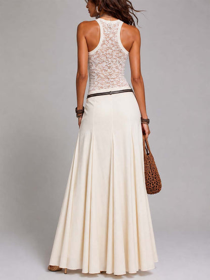 Conjunto Top Encaje Falda Plisada Vintage