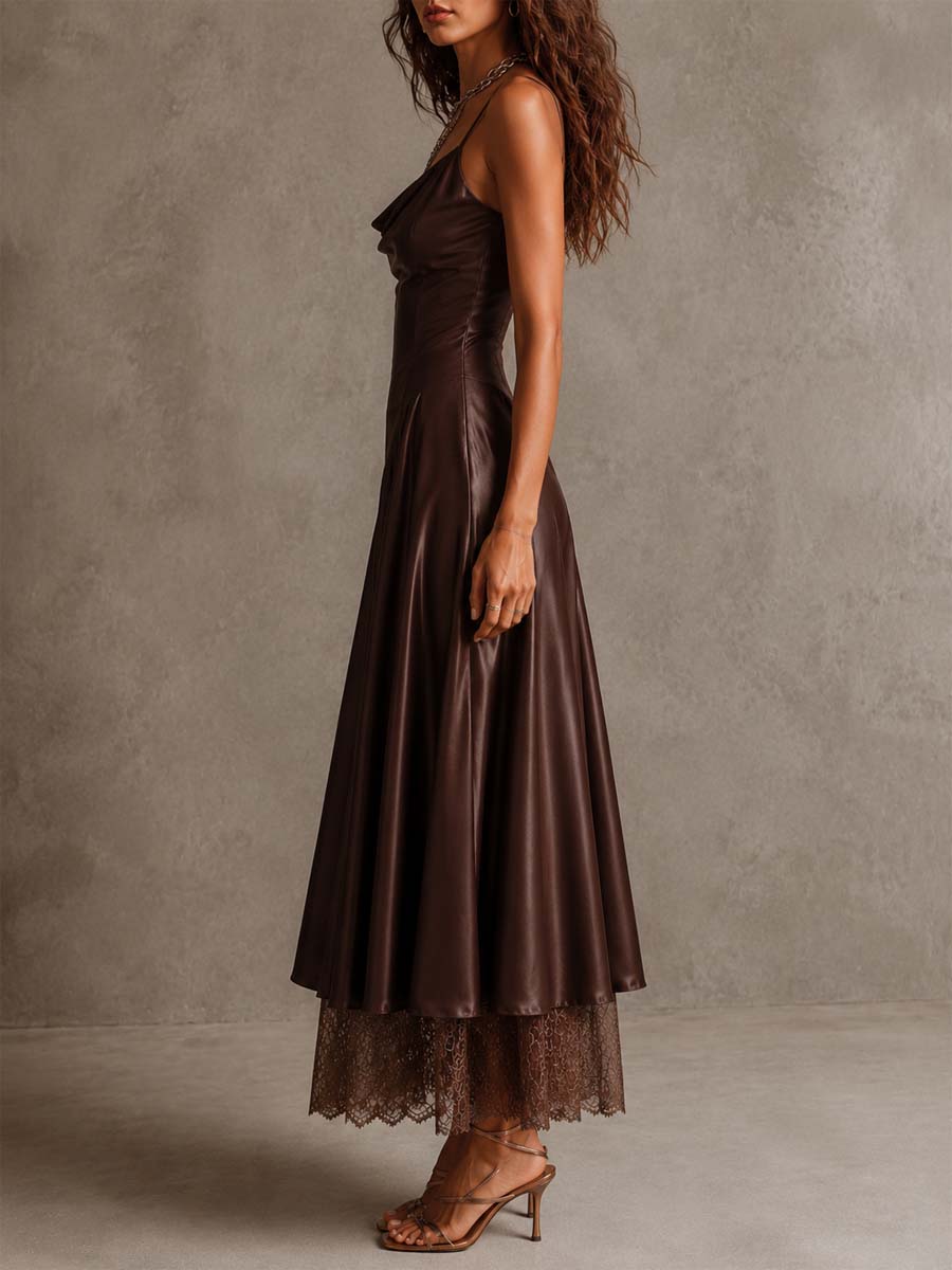 Vestido Midi Satén Tirantes Encaje Riviera