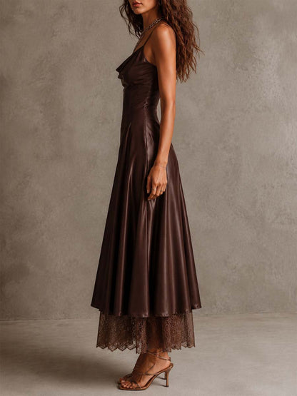 Vestido Midi Satén Tirantes Encaje Riviera