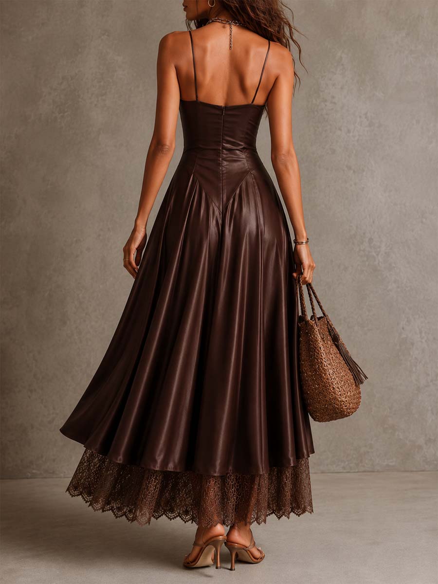 Vestido Midi Satén Tirantes Encaje Riviera