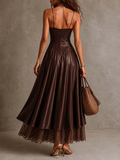 Vestido Midi Satén Tirantes Encaje Riviera