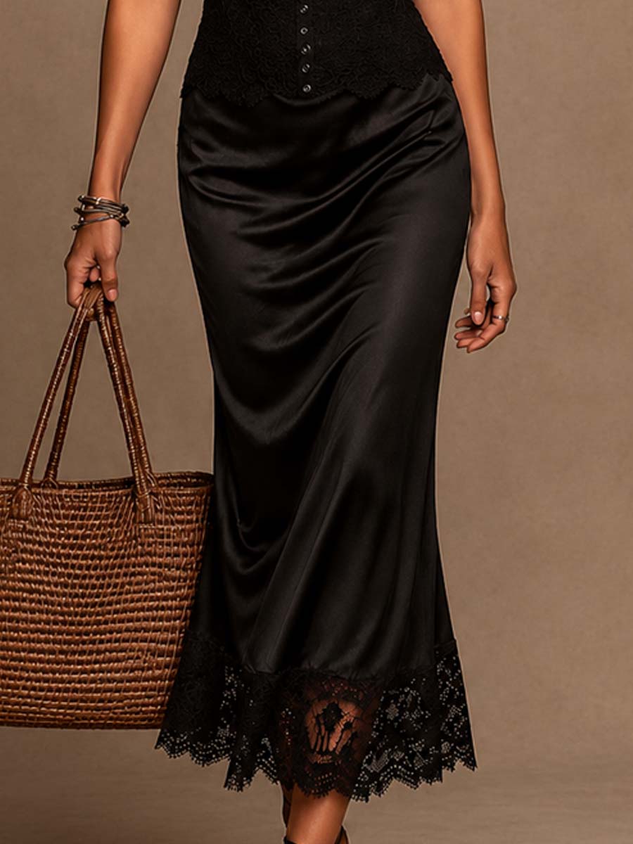Vestido Midi Satén Encaje Encanto Riviera
