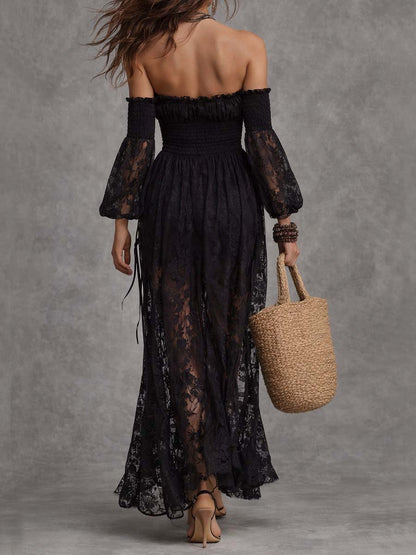 Vestido Maxi Encaje Hombros Descubiertos Encanto Riviera