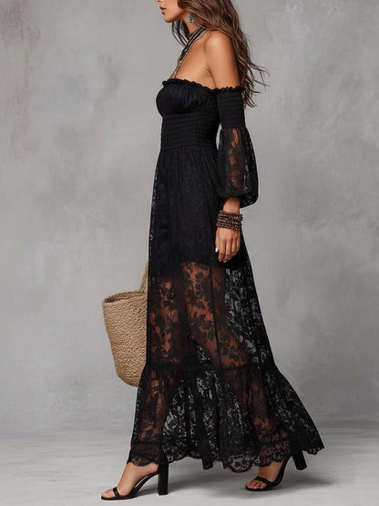 Vestido Maxi Encaje Hombros Descubiertos Encanto Riviera