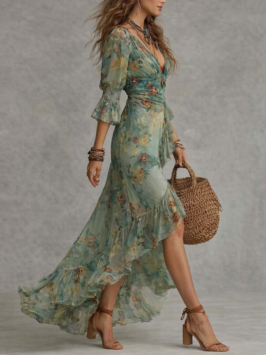 Vestido Maxi Floral Cruzado Romántica