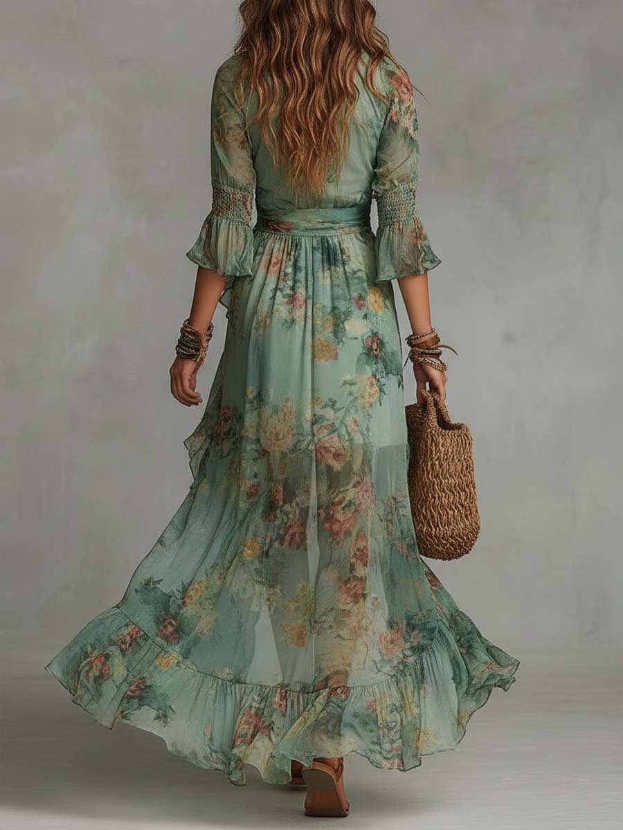Vestido Maxi Floral Cruzado Romántica