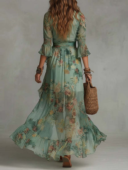 Vestido Maxi Floral Cruzado Romántica
