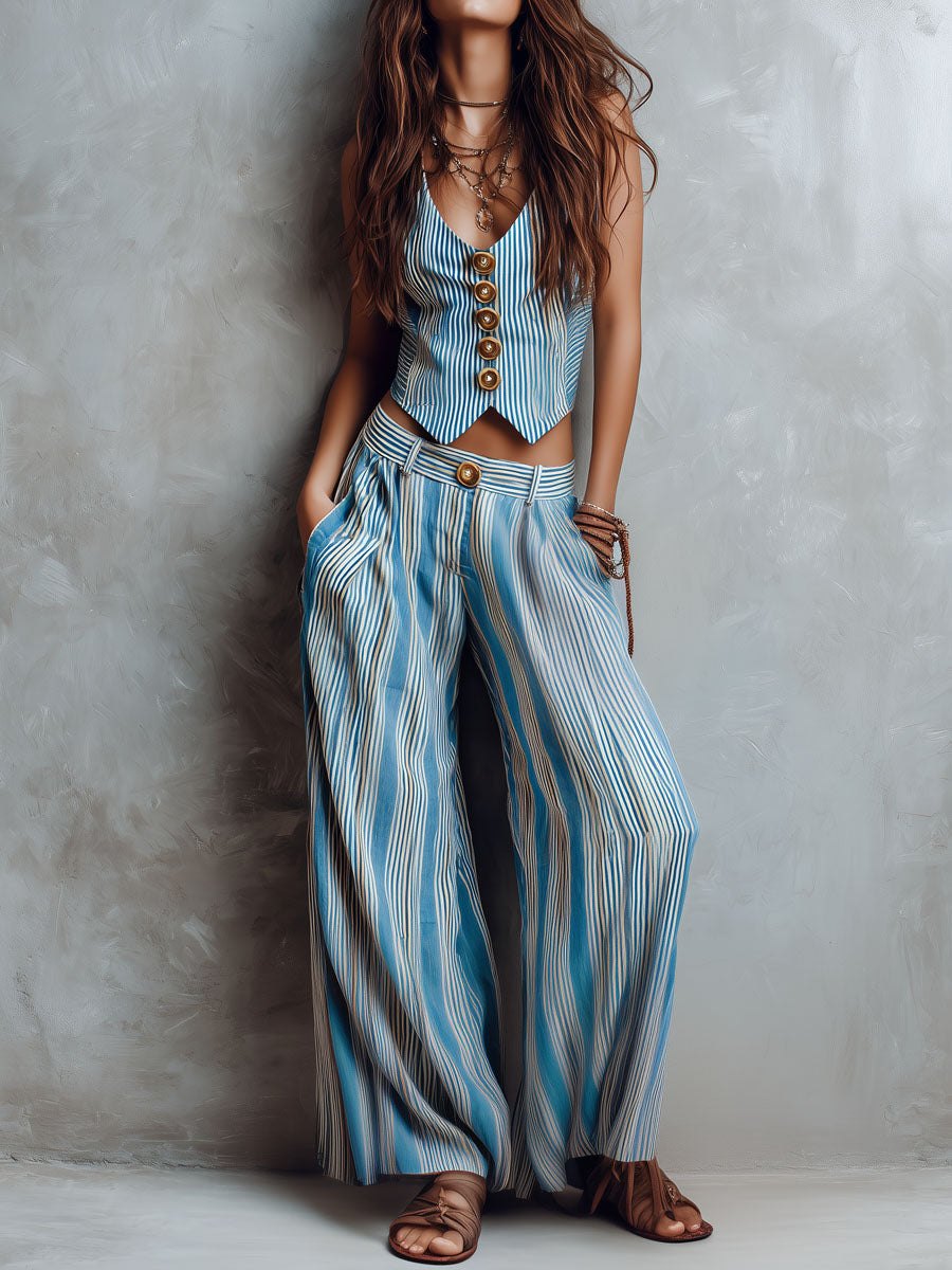 Conjunto Chaleco Pantalón Rayas Brisa Riviera