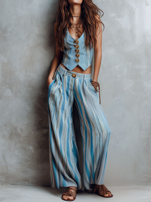 Conjunto Chaleco Pantalón Rayas Brisa Riviera