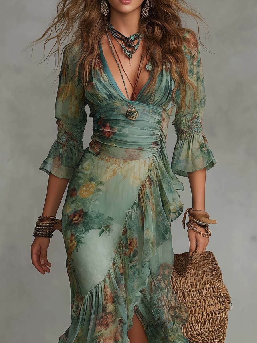 Vestido Maxi Floral Cruzado Romántica