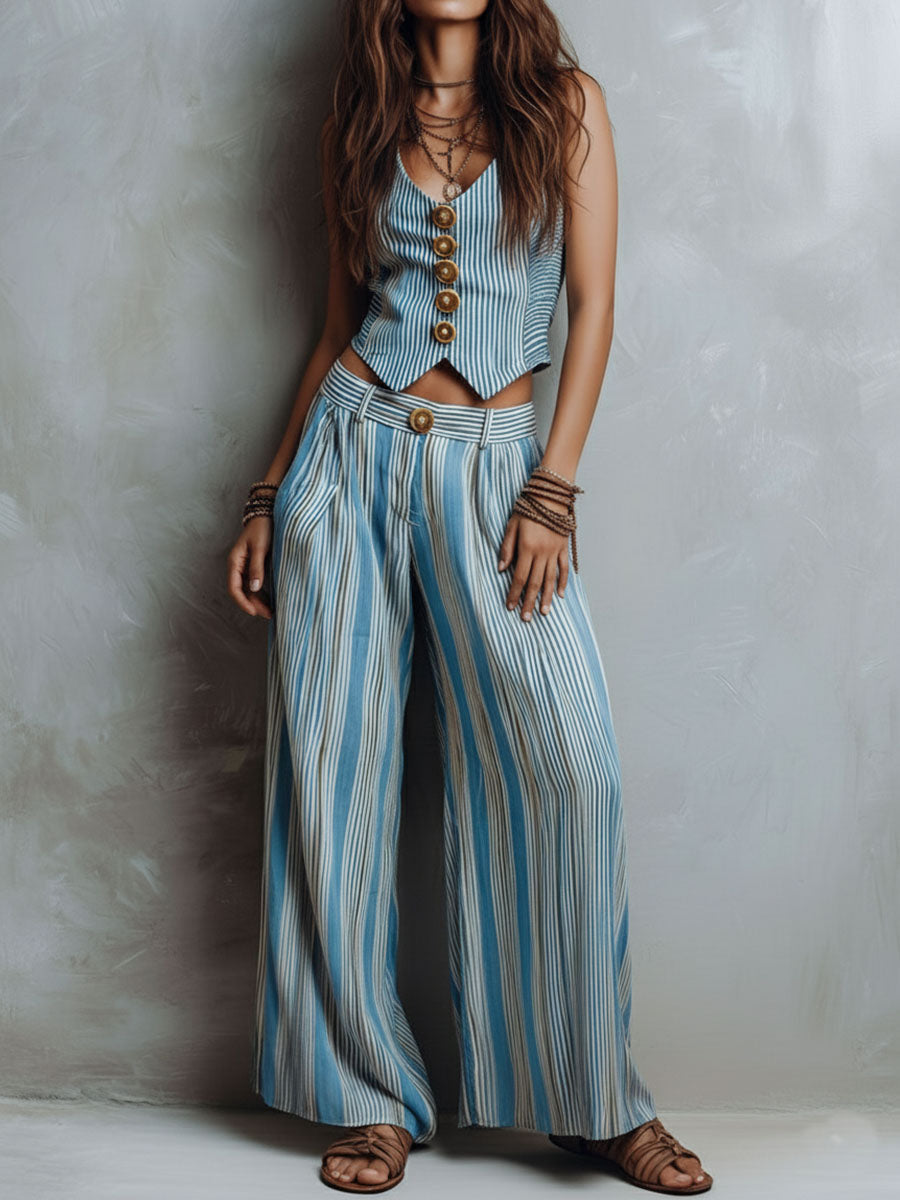 Conjunto Chaleco Pantalón Rayas Brisa Riviera