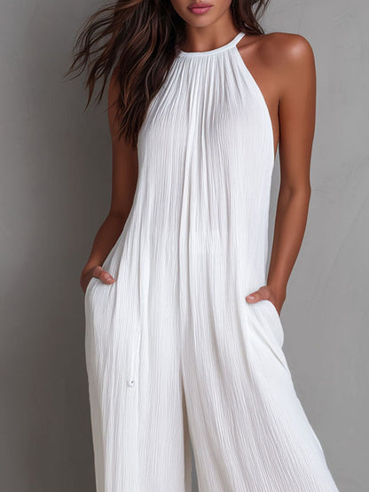 Mono Halter Plisado Blanco Brisa Riviera