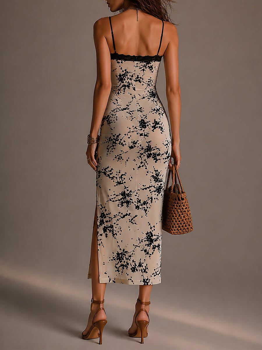 Vestido Midi Estampado Encaje Riviera