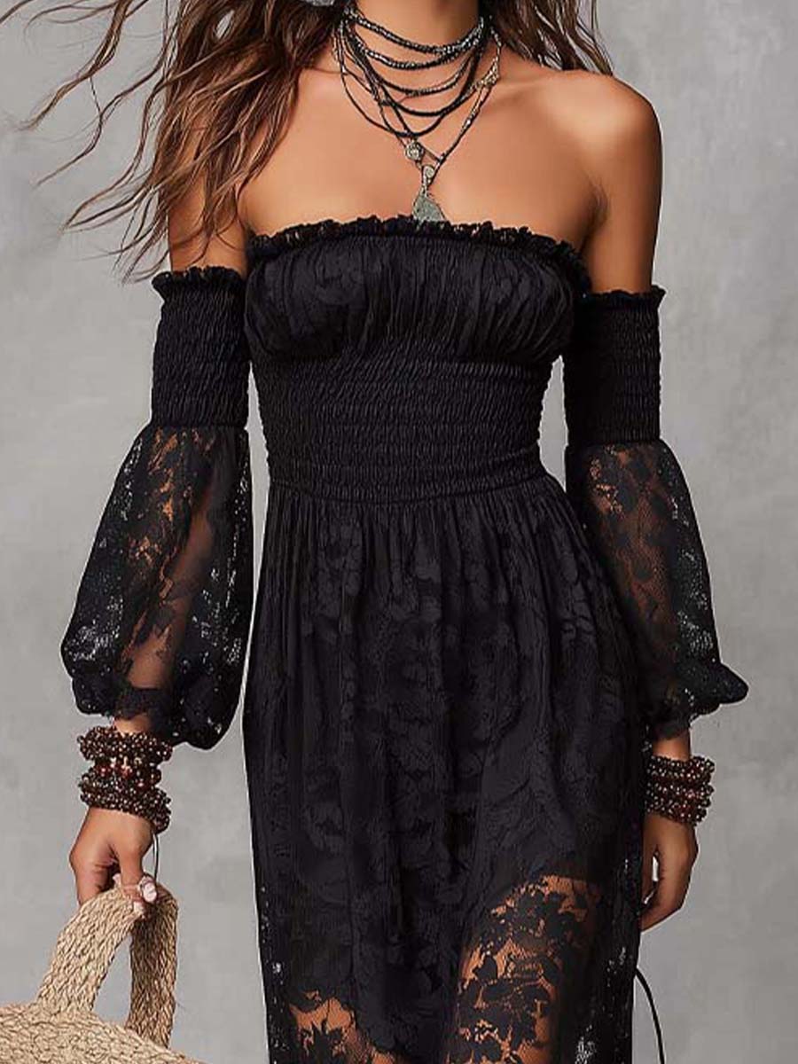 Vestido Maxi Encaje Hombros Descubiertos Encanto Riviera